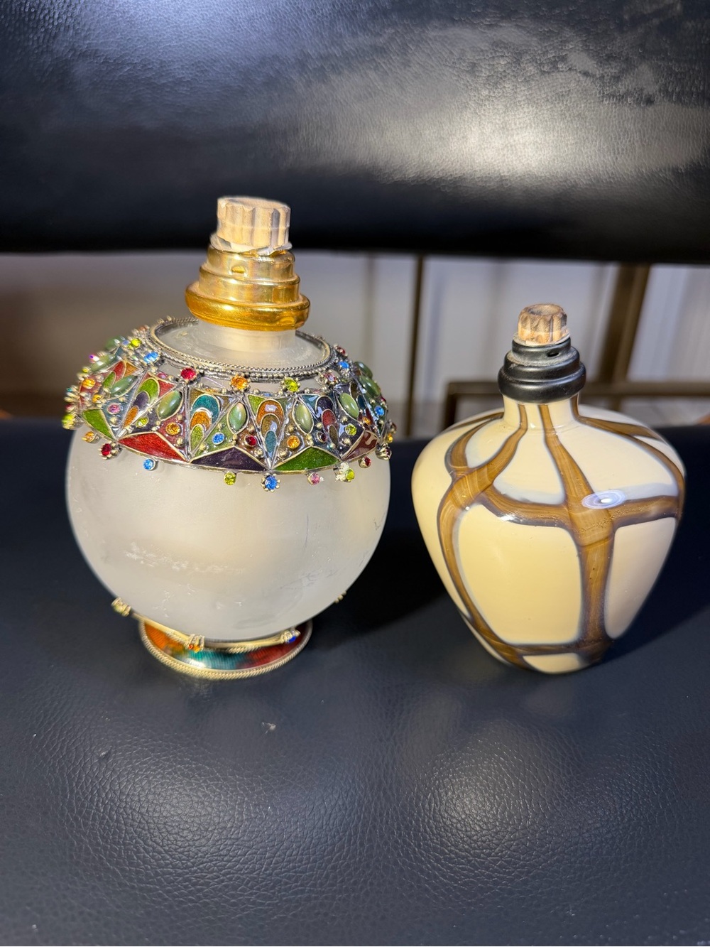 Pair of Decorative Art Glass Fragrance Lamps / Oil Lamps – Handcrafted Glass